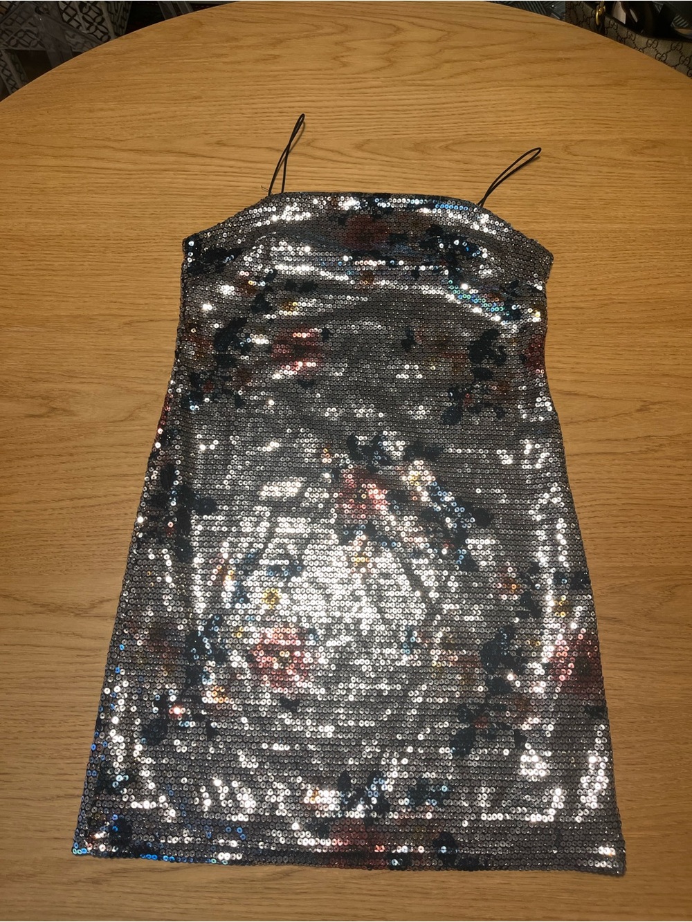 Topshop Silver Sequin Floral Spaghetti-Strap Mini Dress